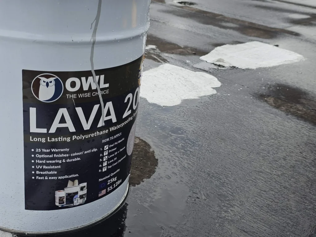 Lava 20 polyurethane liquid waterproofing on a flat roof